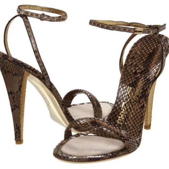 BRAND NEW SZ 7 Salvatore Ferragamo Python Blejan Ankle Strap Sandals 0504699 - Picture 1 of 6